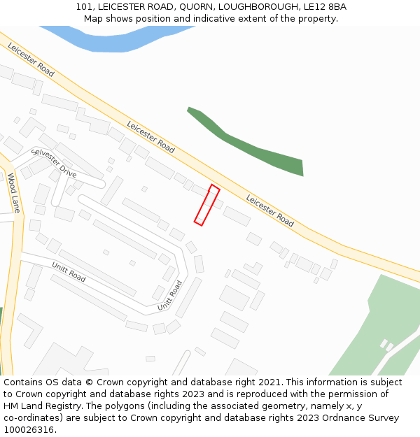 101, LEICESTER ROAD, QUORN, LOUGHBOROUGH, LE12 8BA: Location map and indicative extent of plot