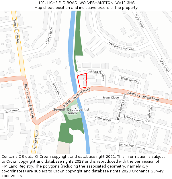 101, LICHFIELD ROAD, WOLVERHAMPTON, WV11 3HS: Location map and indicative extent of plot