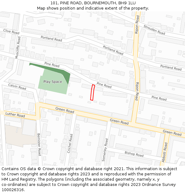 101, PINE ROAD, BOURNEMOUTH, BH9 1LU: Location map and indicative extent of plot