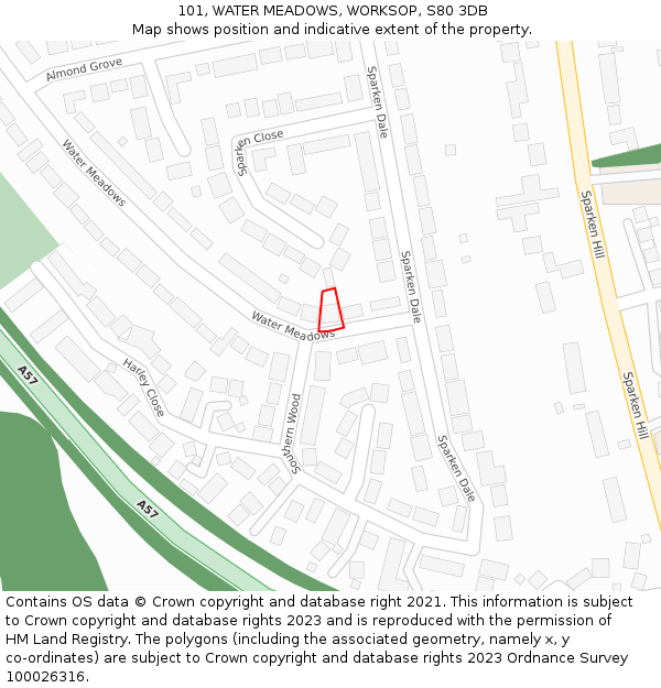 101, WATER MEADOWS, WORKSOP, S80 3DB: Location map and indicative extent of plot