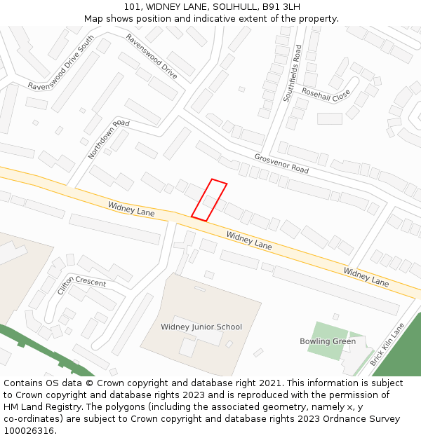 101, WIDNEY LANE, SOLIHULL, B91 3LH: Location map and indicative extent of plot