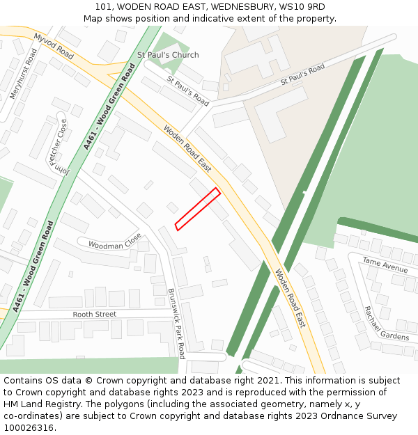 101, WODEN ROAD EAST, WEDNESBURY, WS10 9RD: Location map and indicative extent of plot