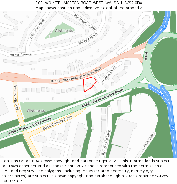 101, WOLVERHAMPTON ROAD WEST, WALSALL, WS2 0BX: Location map and indicative extent of plot
