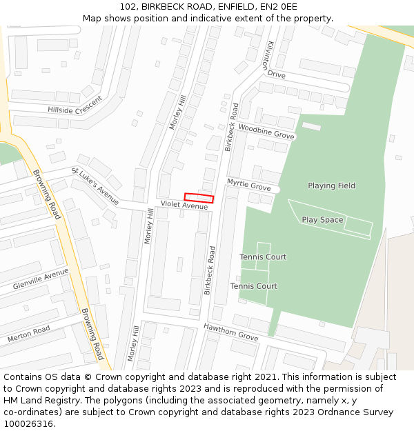 102, BIRKBECK ROAD, ENFIELD, EN2 0EE: Location map and indicative extent of plot