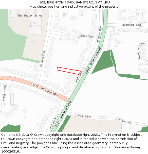102, BRIGHTON ROAD, BANSTEAD, SM7 1BU: Location map and indicative extent of plot