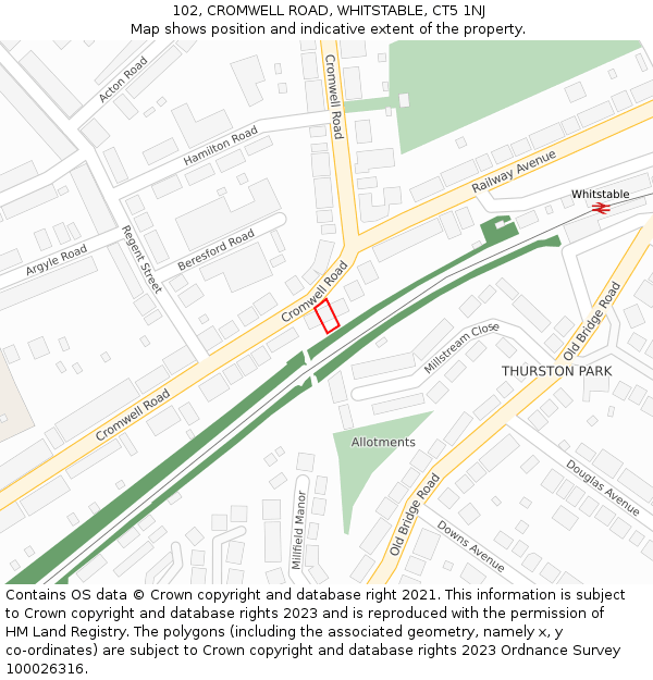 102, CROMWELL ROAD, WHITSTABLE, CT5 1NJ: Location map and indicative extent of plot