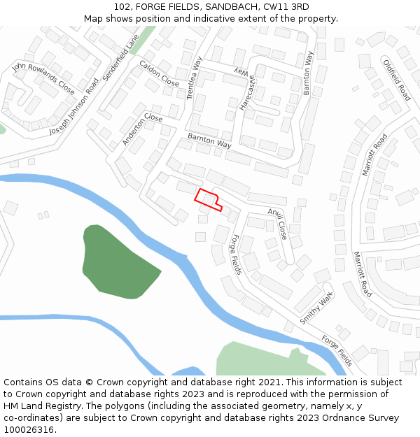 102, FORGE FIELDS, SANDBACH, CW11 3RD: Location map and indicative extent of plot