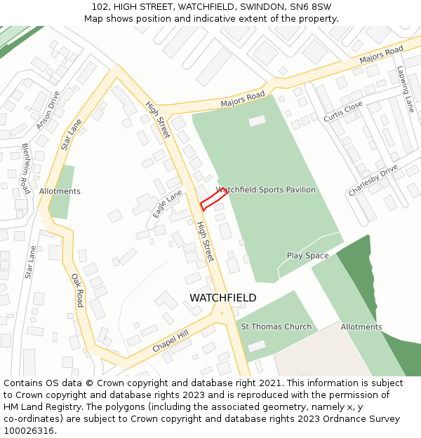 102, HIGH STREET, WATCHFIELD, SWINDON, SN6 8SW: Location map and indicative extent of plot