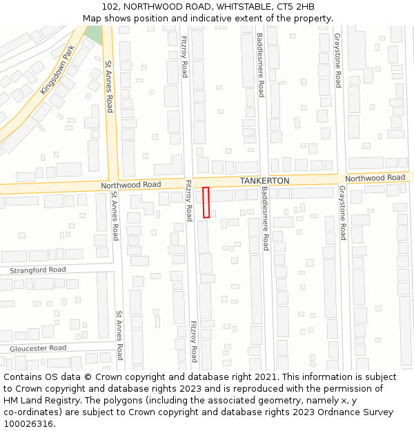 102, NORTHWOOD ROAD, WHITSTABLE, CT5 2HB: Location map and indicative extent of plot