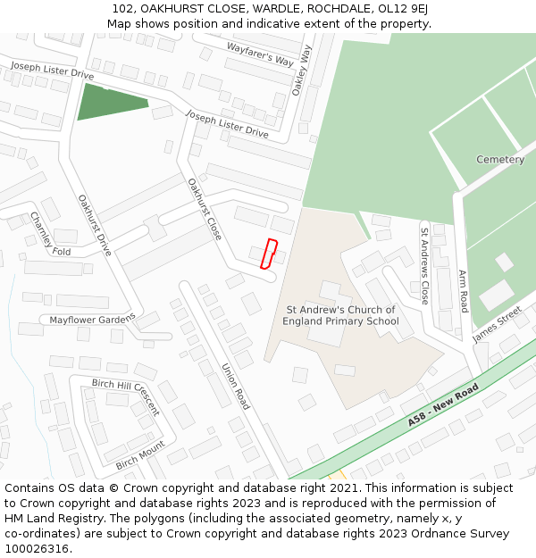 102, OAKHURST CLOSE, WARDLE, ROCHDALE, OL12 9EJ: Location map and indicative extent of plot