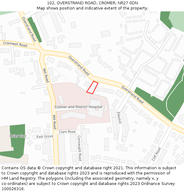 102, OVERSTRAND ROAD, CROMER, NR27 0DN: Location map and indicative extent of plot