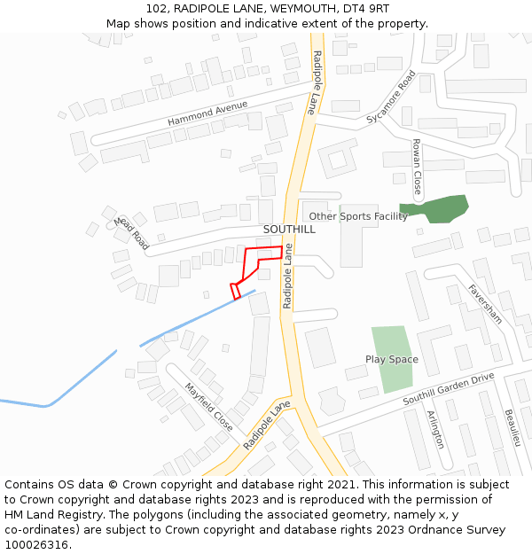 102, RADIPOLE LANE, WEYMOUTH, DT4 9RT: Location map and indicative extent of plot