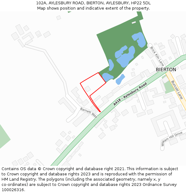 102A, AYLESBURY ROAD, BIERTON, AYLESBURY, HP22 5DL: Location map and indicative extent of plot