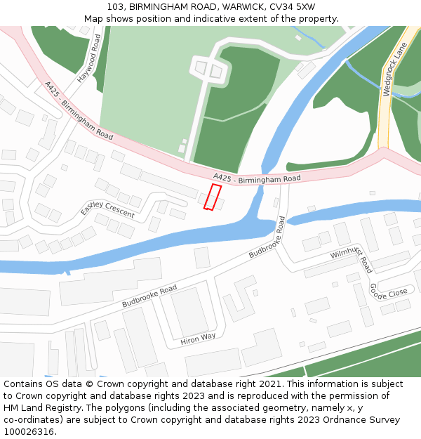 103, BIRMINGHAM ROAD, WARWICK, CV34 5XW: Location map and indicative extent of plot