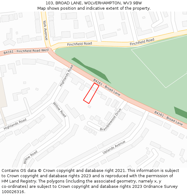 103, BROAD LANE, WOLVERHAMPTON, WV3 9BW: Location map and indicative extent of plot