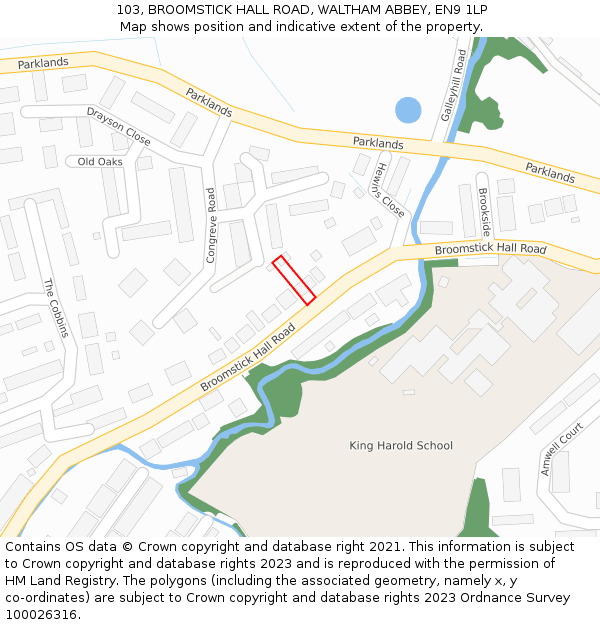 103, BROOMSTICK HALL ROAD, WALTHAM ABBEY, EN9 1LP: Location map and indicative extent of plot