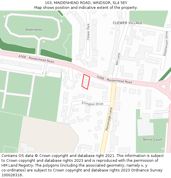 103, MAIDENHEAD ROAD, WINDSOR, SL4 5EY: Location map and indicative extent of plot