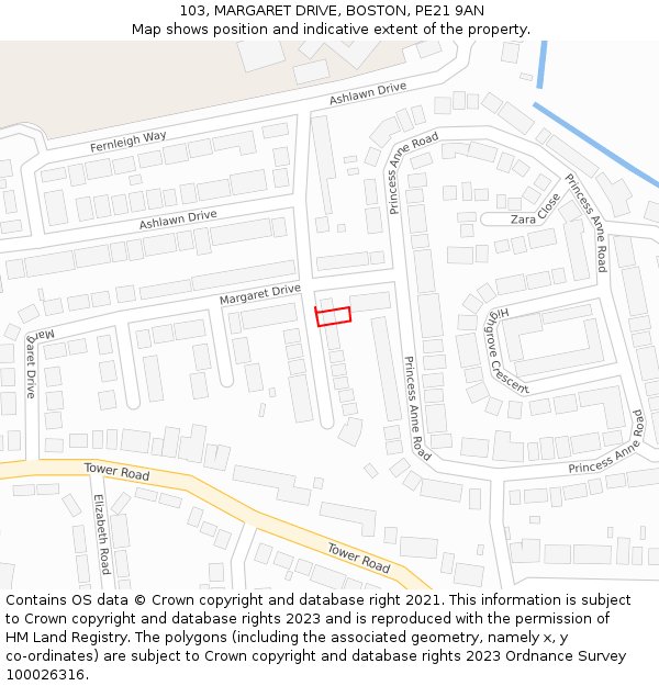 103, MARGARET DRIVE, BOSTON, PE21 9AN: Location map and indicative extent of plot