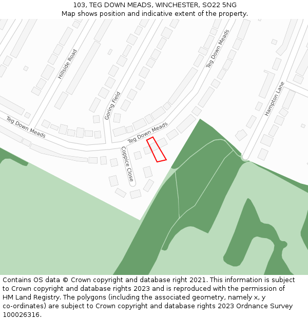 103, TEG DOWN MEADS, WINCHESTER, SO22 5NG: Location map and indicative extent of plot