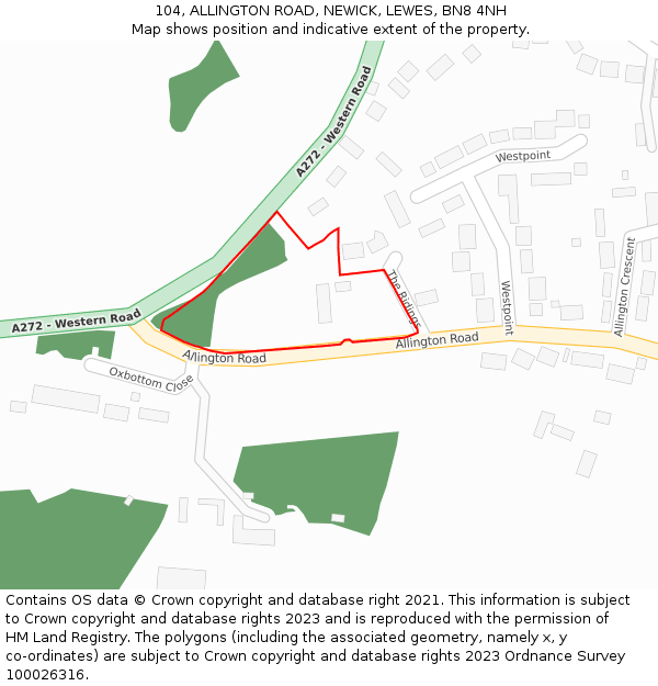 104, ALLINGTON ROAD, NEWICK, LEWES, BN8 4NH: Location map and indicative extent of plot
