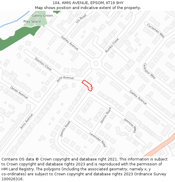 104, AMIS AVENUE, EPSOM, KT19 9HY: Location map and indicative extent of plot