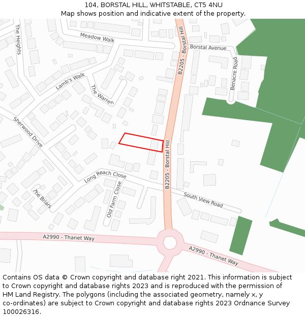 104, BORSTAL HILL, WHITSTABLE, CT5 4NU: Location map and indicative extent of plot