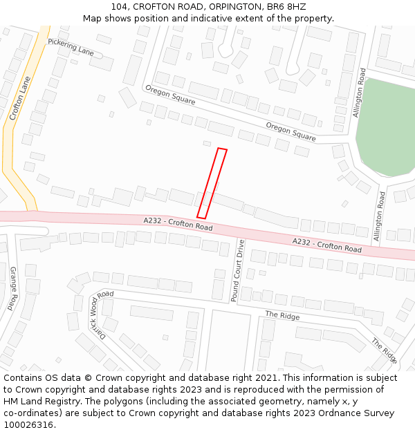 104, CROFTON ROAD, ORPINGTON, BR6 8HZ: Location map and indicative extent of plot