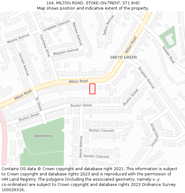 104, MILTON ROAD, STOKE-ON-TRENT, ST1 6HD: Location map and indicative extent of plot