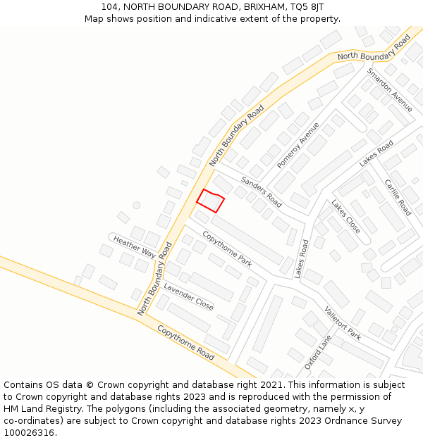 104, NORTH BOUNDARY ROAD, BRIXHAM, TQ5 8JT: Location map and indicative extent of plot