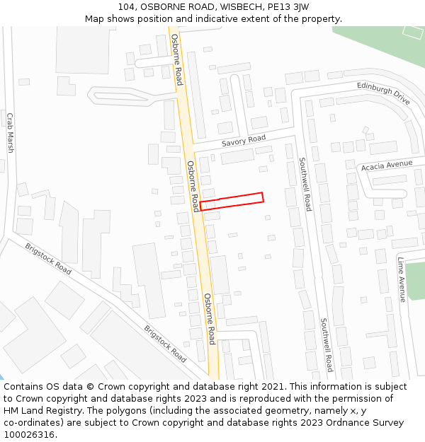 104, OSBORNE ROAD, WISBECH, PE13 3JW: Location map and indicative extent of plot