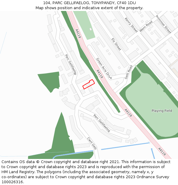 104, PARC GELLIFAELOG, TONYPANDY, CF40 1DU: Location map and indicative extent of plot