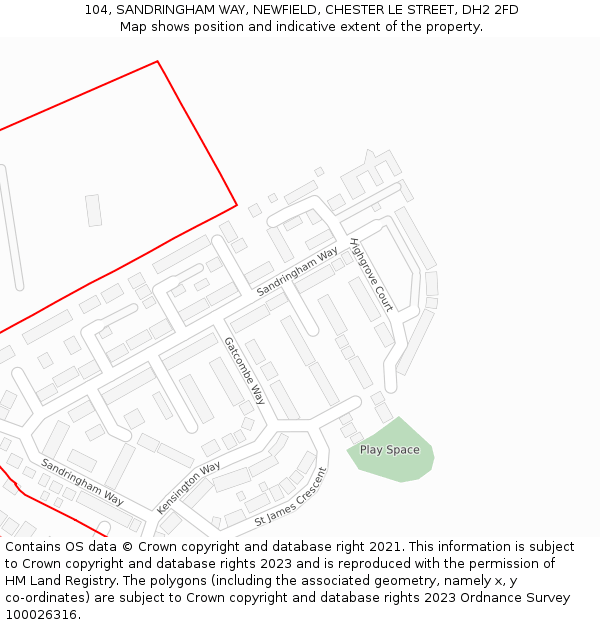104, SANDRINGHAM WAY, NEWFIELD, CHESTER LE STREET, DH2 2FD: Location map and indicative extent of plot