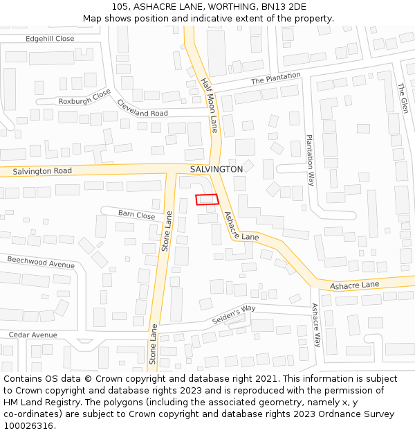 105, ASHACRE LANE, WORTHING, BN13 2DE: Location map and indicative extent of plot