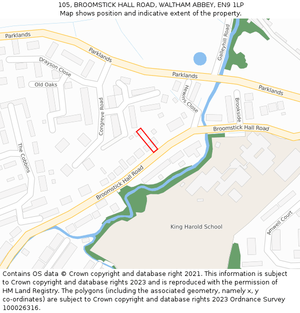 105, BROOMSTICK HALL ROAD, WALTHAM ABBEY, EN9 1LP: Location map and indicative extent of plot