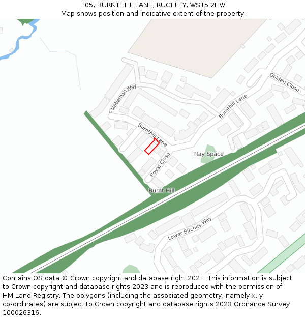 105, BURNTHILL LANE, RUGELEY, WS15 2HW: Location map and indicative extent of plot