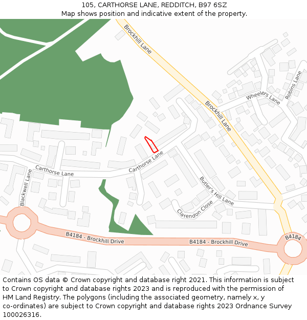105, CARTHORSE LANE, REDDITCH, B97 6SZ: Location map and indicative extent of plot
