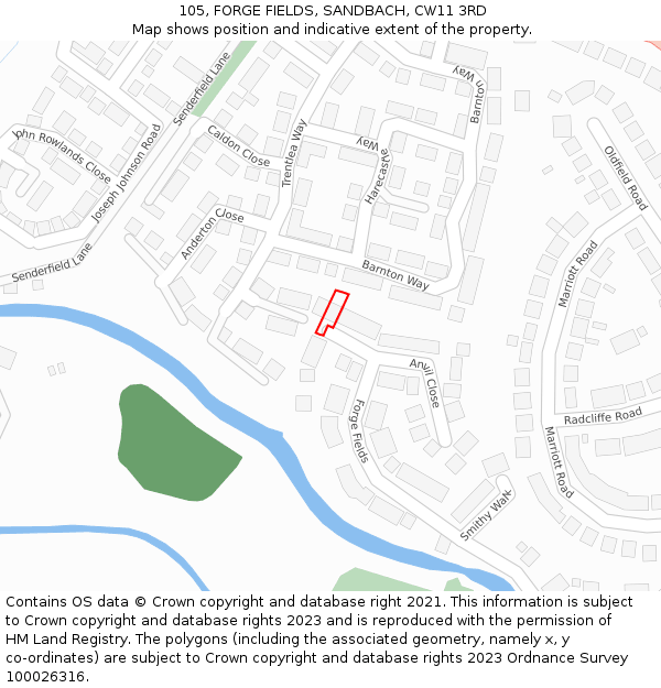 105, FORGE FIELDS, SANDBACH, CW11 3RD: Location map and indicative extent of plot