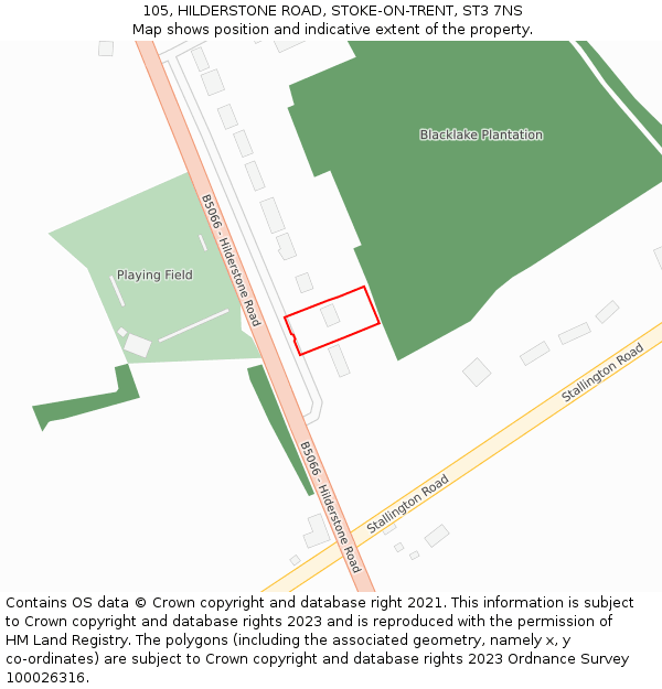 105, HILDERSTONE ROAD, STOKE-ON-TRENT, ST3 7NS: Location map and indicative extent of plot