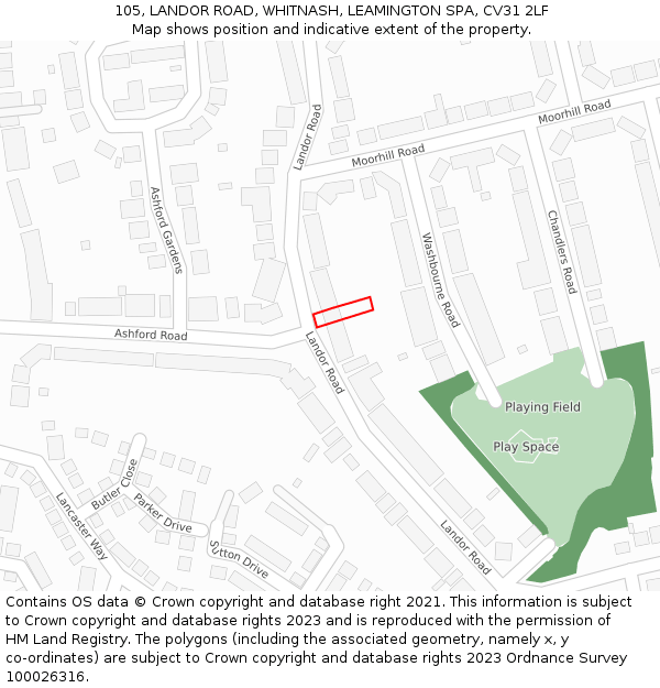 105, LANDOR ROAD, WHITNASH, LEAMINGTON SPA, CV31 2LF: Location map and indicative extent of plot