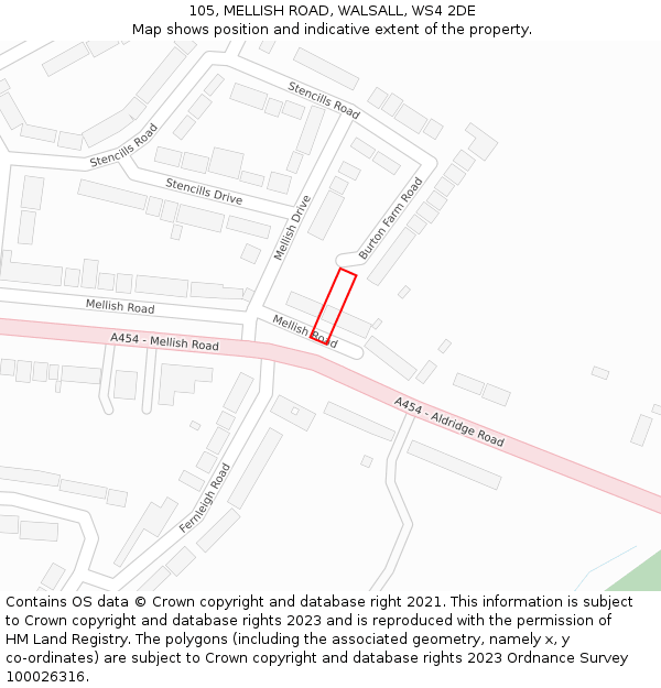 105, MELLISH ROAD, WALSALL, WS4 2DE: Location map and indicative extent of plot