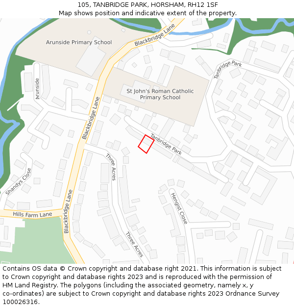 105, TANBRIDGE PARK, HORSHAM, RH12 1SF: Location map and indicative extent of plot
