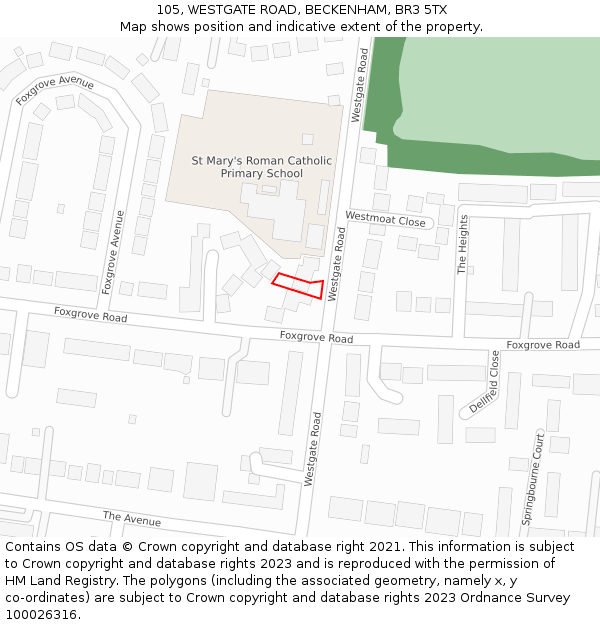 105, WESTGATE ROAD, BECKENHAM, BR3 5TX: Location map and indicative extent of plot