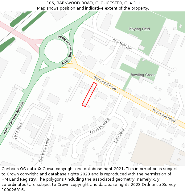 106, BARNWOOD ROAD, GLOUCESTER, GL4 3JH: Location map and indicative extent of plot