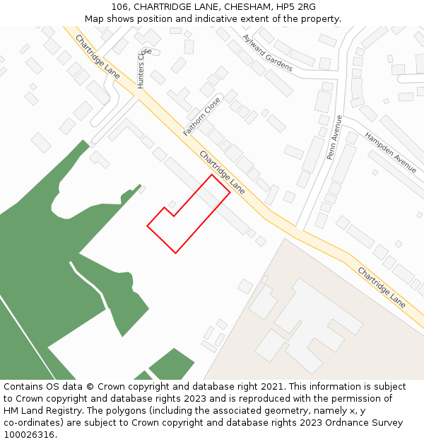 106, CHARTRIDGE LANE, CHESHAM, HP5 2RG: Location map and indicative extent of plot