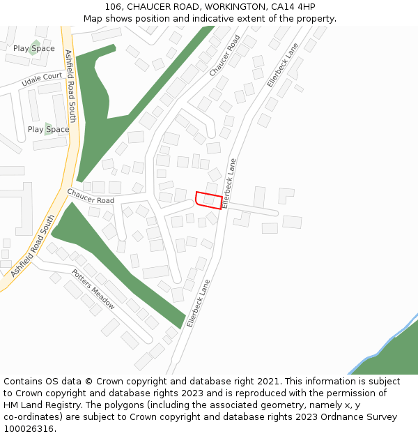 106, CHAUCER ROAD, WORKINGTON, CA14 4HP: Location map and indicative extent of plot