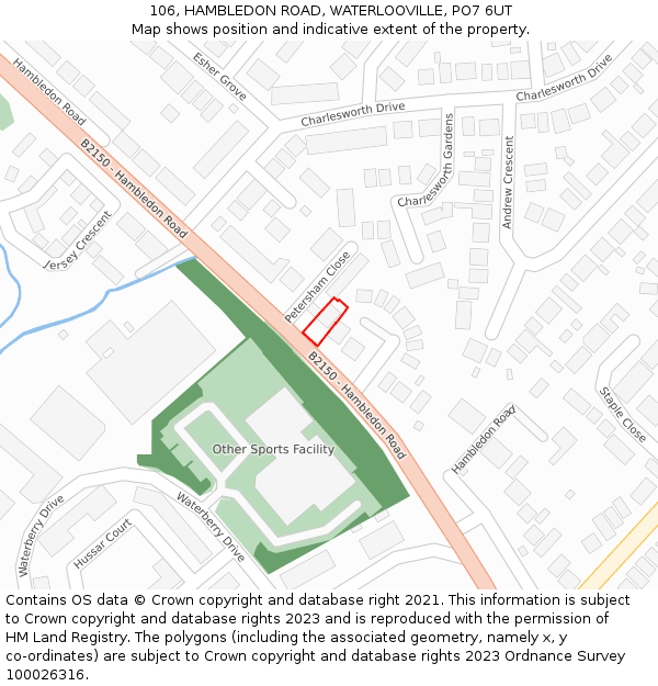106, HAMBLEDON ROAD, WATERLOOVILLE, PO7 6UT: Location map and indicative extent of plot