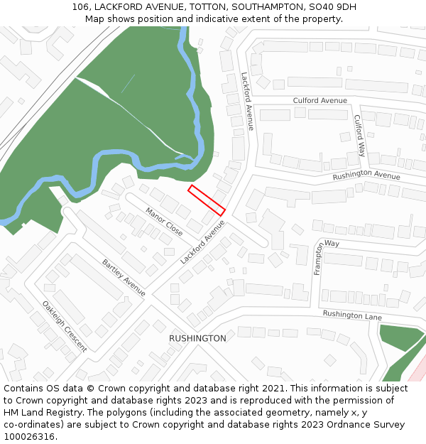 106, LACKFORD AVENUE, TOTTON, SOUTHAMPTON, SO40 9DH: Location map and indicative extent of plot