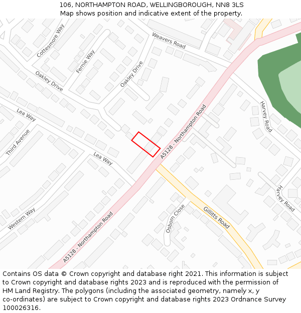 106, NORTHAMPTON ROAD, WELLINGBOROUGH, NN8 3LS: Location map and indicative extent of plot