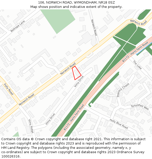 106, NORWICH ROAD, WYMONDHAM, NR18 0SZ: Location map and indicative extent of plot