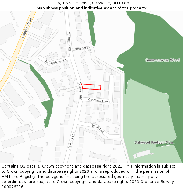 106, TINSLEY LANE, CRAWLEY, RH10 8AT: Location map and indicative extent of plot
